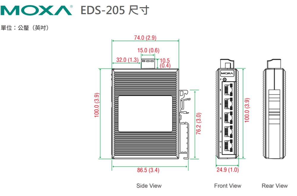 Moxa EDS-205尺寸